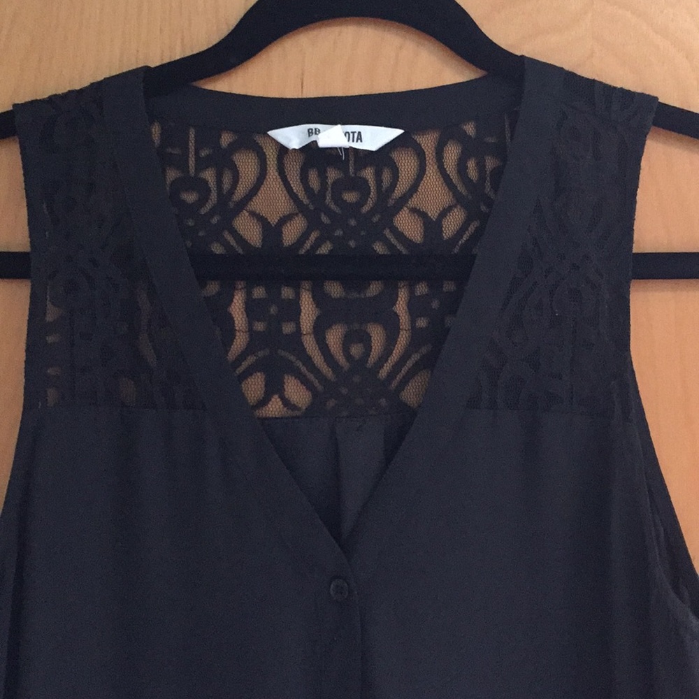 BB Dakota black shift dress with lace yoke, M